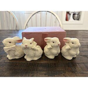 Bunny Rabbits Figurines set of 4 Ceramic Easter Spring Decor